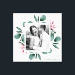 Elegant Greenery Watercolor Frame Photo Wedding Canvas Print<br><div class="desc">Elegant greenery of watercolor eucalyptus leaves with beautiful blush pink blooms and framed photo of the happy wedding couple print. This design features the new Mr and Mrs Name with est.date of their wedding,  and is a lovely keepsake gift from the special day.</div>