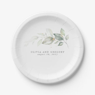 Elegant Greenery Watercolor Romantic Wedding Paper Plate