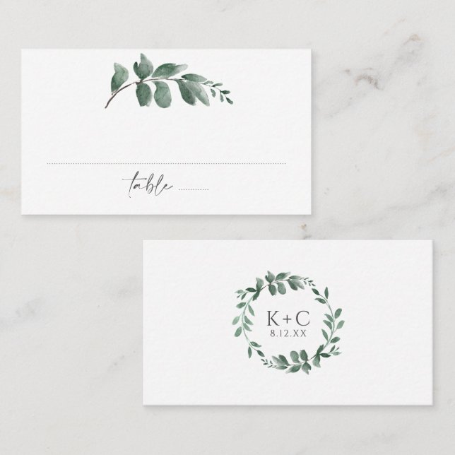 Elegant Greenery Watercolor Wedding Place Card (Front/Back)