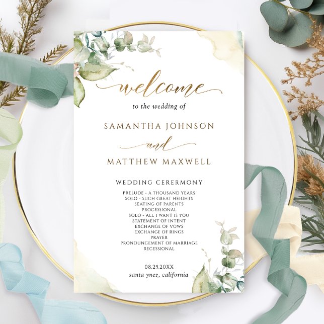 Elegant Greenery Watercolor Wedding Program (Creator Uploaded)