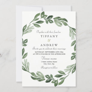 Elegant Greenery Watercolor Wreath Wedding Invite