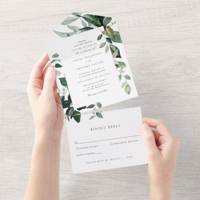 Elegant Greenery Wedding All In One All In One All In One Invitation (Tearaway)