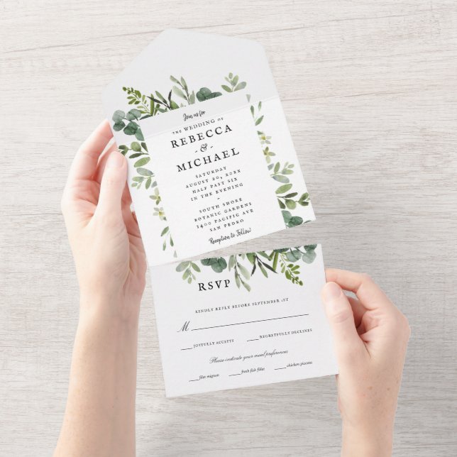 Elegant Greenery Wedding All In One Invitation (Tearaway)