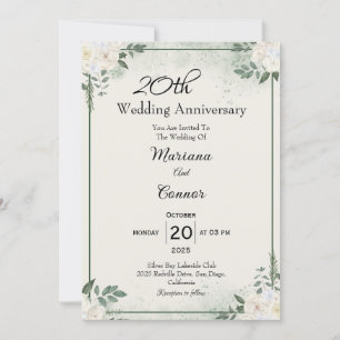 Elegant Greenery Wedding Anniversary Invitations