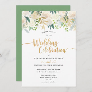 Elegant Greenery Wedding Celebration Invitation