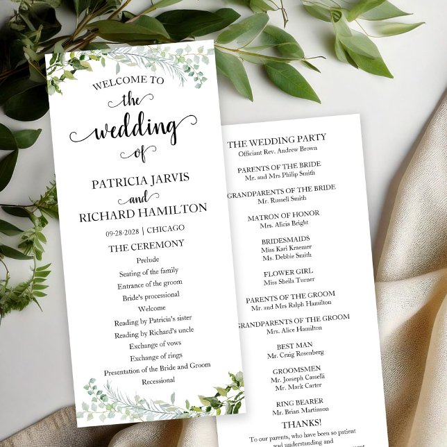 Elegant Greenery Wedding Ceremony Program Programme (Creator Uploaded)