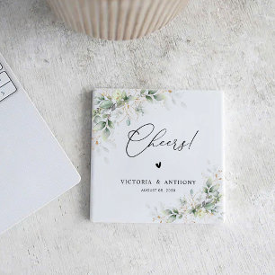 Elegant Greenery Wedding Cheers Square Coaster