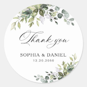 Elegant Greenery Wedding Classic Round Sticker