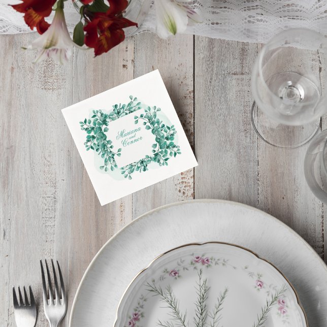 Elegant Greenery Wedding Cocktail Napkin (Creator Uploaded)