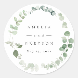 Elegant Greenery Wedding Cocktail Paper Napkins Classic Round Sticker