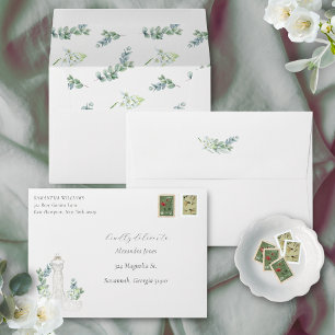 Elegant Greenery Wedding Dress Bridal Shower Envelope