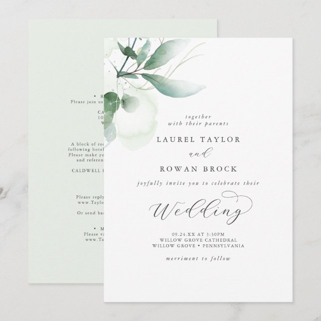 Elegant Greenery Wedding Invitation (Front/Back)