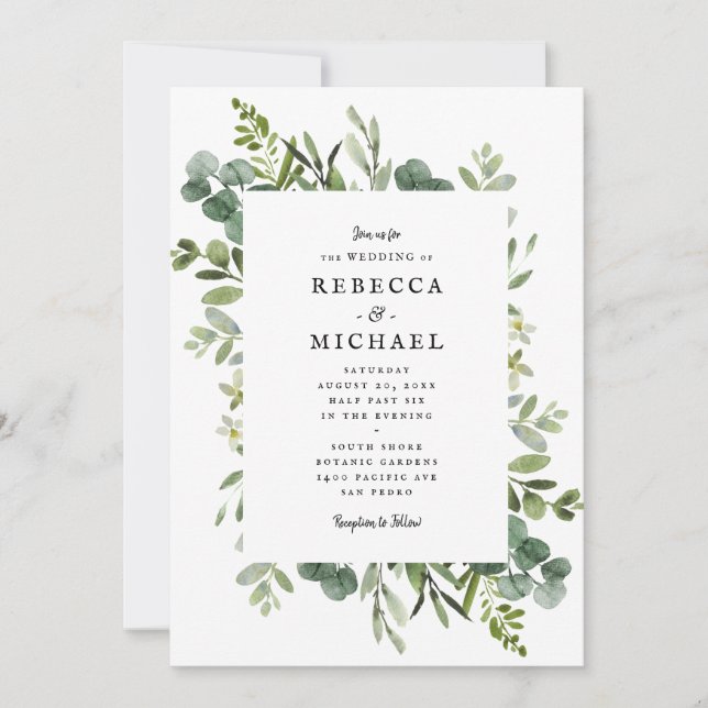 Elegant Greenery Wedding Invitation (Front)