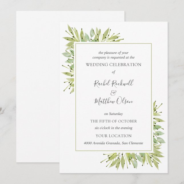 Elegant Greenery Wedding Invitation (Front/Back)