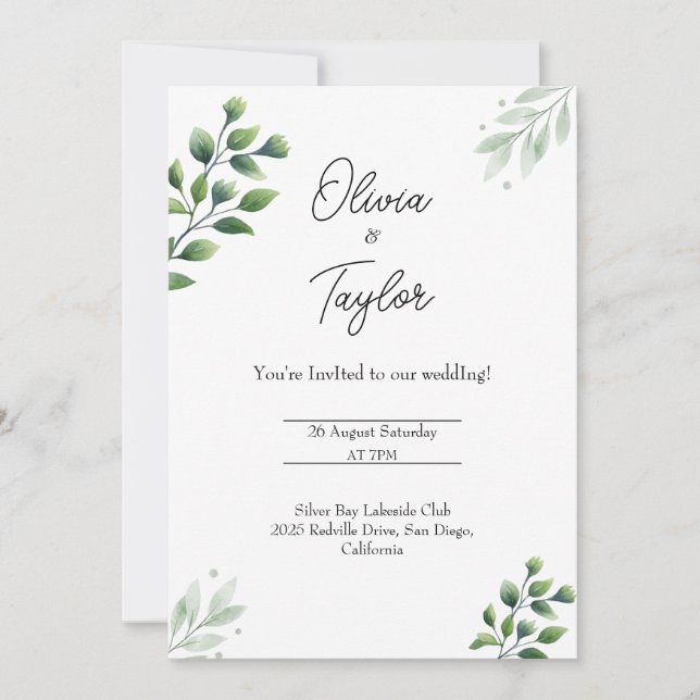 Elegant Greenery Wedding Invitation (Front)