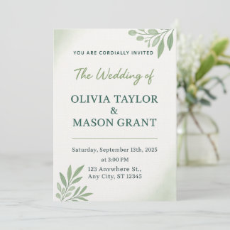 Elegant Greenery Wedding Invitation Card