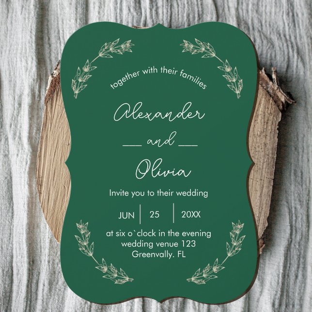 Elegant Greenery Wedding Invitation | Script Font (Elegant Greenery Wedding Invitation | Script Font #zazzlemadev #green emerald #Decemberinvitation)
