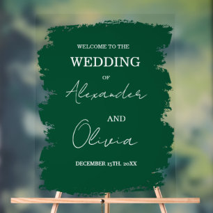Elegant Greenery Wedding Invitation Script Font Acrylic Sign