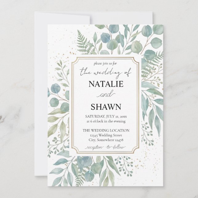 Elegant Greenery wedding Invitation Template (Front)