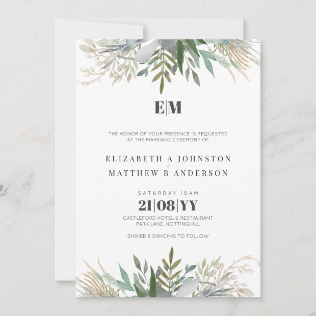 Elegant Greenery Wedding Invitations Modern (Front)