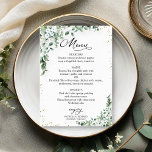 Elegant Greenery Wedding Menu Cards<br><div class="desc">Get ready to be enchanted by our breathtaking boho chic greenery wedding suite! This stunning collection is the perfect finishing touch for your magical garden-themed wedding, adorned with exquisite illustrations of eucalyptus leaves and flowing elegant calligraphy. If you're dreaming of something extra special or have a unique request, don’t hesitate...</div>