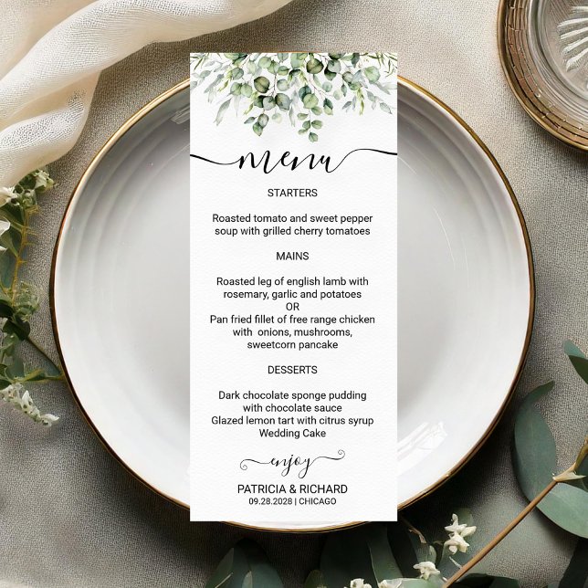 Elegant Greenery Wedding Menu Cards (Creator Uploaded)