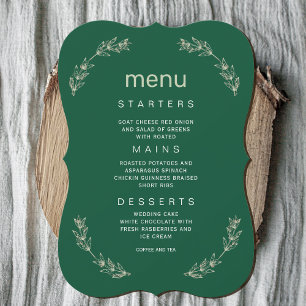 Elegant Greenery Wedding Menu   Script Font Invitation