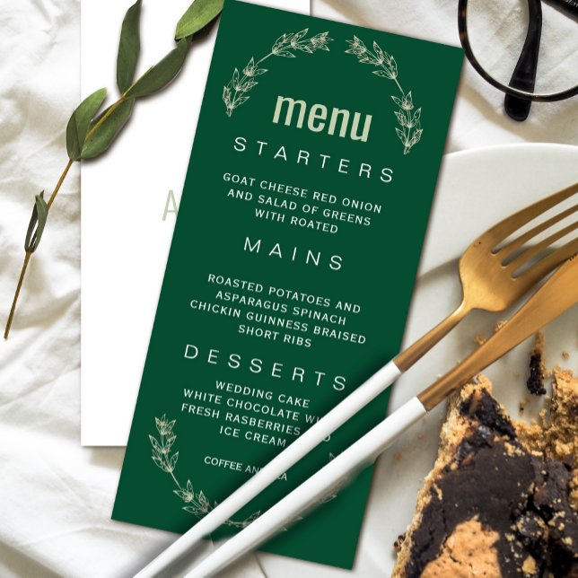Elegant Greenery Wedding Menu | Script Font Invitation (Elegant Greenery Wedding Menu | Script Font Invitation #zazzlemade #wreathleaf #decemberdinner)