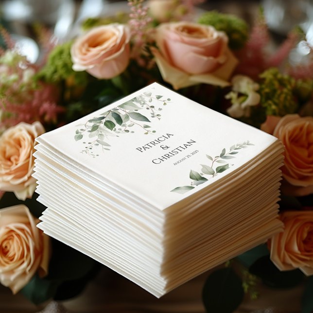 Elegant Greenery Wedding Paper Napkins (Creator Uploaded)