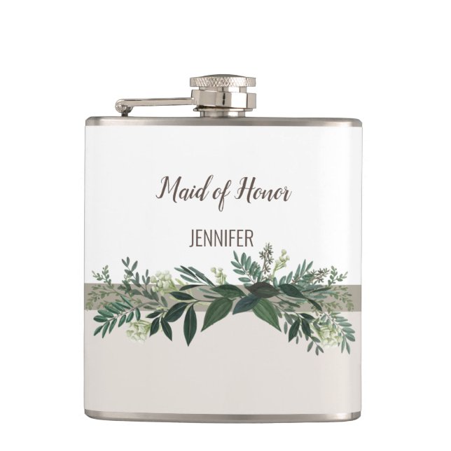 Elegant Greenery Wedding Party Celebration Hip Flask (Front)