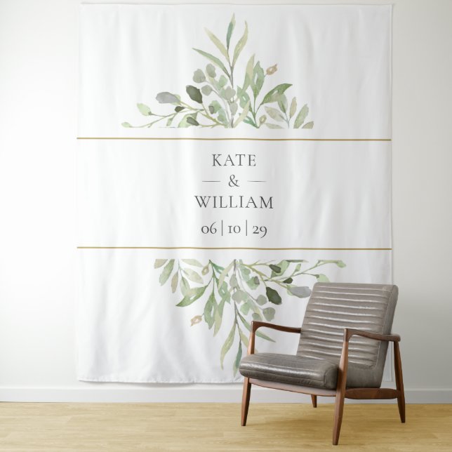 Elegant Greenery Wedding Photo Booth Backdrop Tapestry (In Situ)