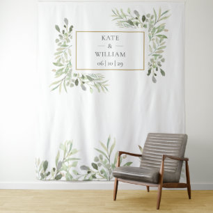 Elegant Greenery Wedding Photo Booth Backdrop Tapestry