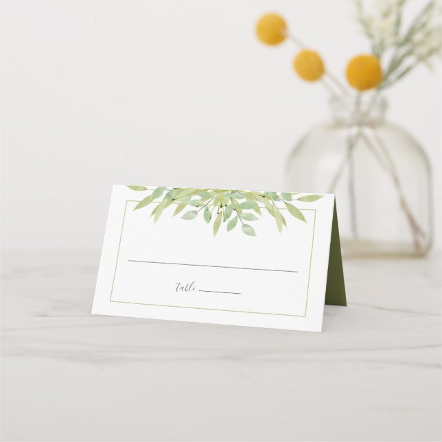 Elegant Greenery Wedding Place Card (Front)