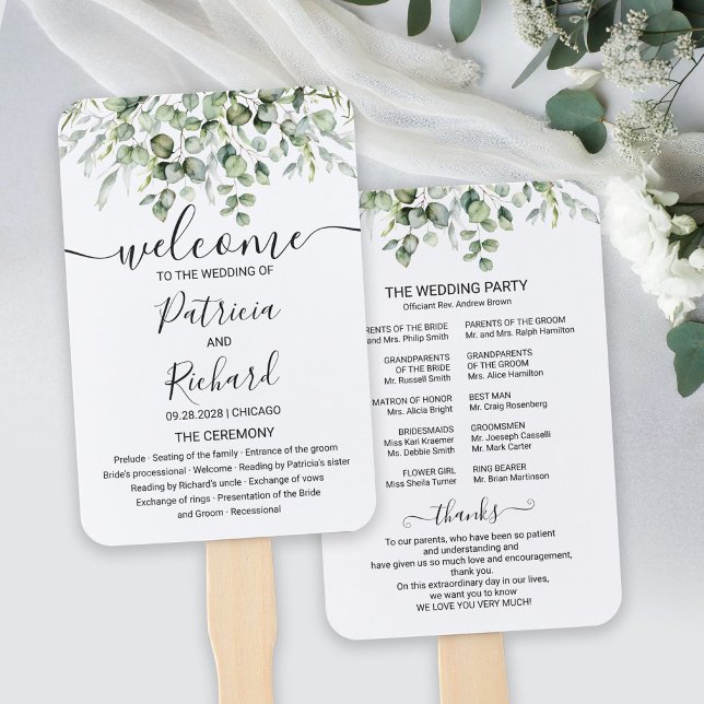 Elegant Greenery Wedding Program Hand Fan (Creator Uploaded)