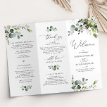 Elegant Greenery Wedding Program Tri-Fold<br><div class="desc">Designed to coordinate with our Boho Greenery wedding collection,  this customisable Ceremony Program features watercolor eucalyptus branches with a classy serif font & elegant calligraphy text graphics. Matching items available.</div>