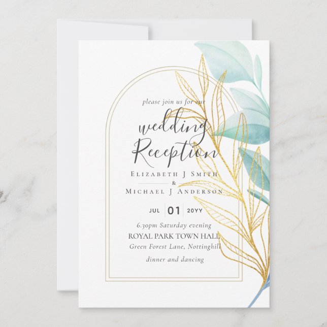 Elegant Greenery Wedding RECEPTION Evening Only In Invitation (Front)