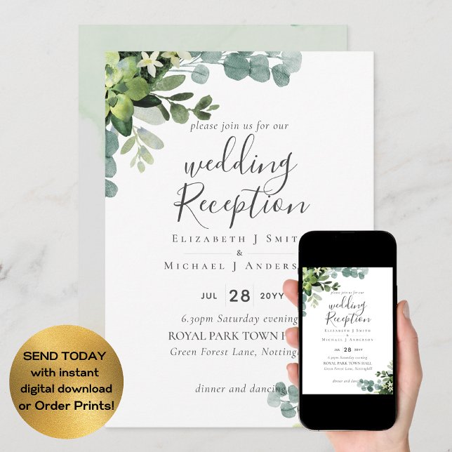 Elegant Greenery Wedding RECEPTION Evening Only In Invitation (Creator Uploaded)