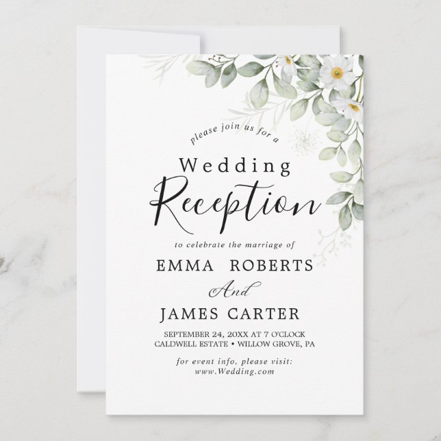 Elegant Greenery Wedding Reception Invitation (Front)