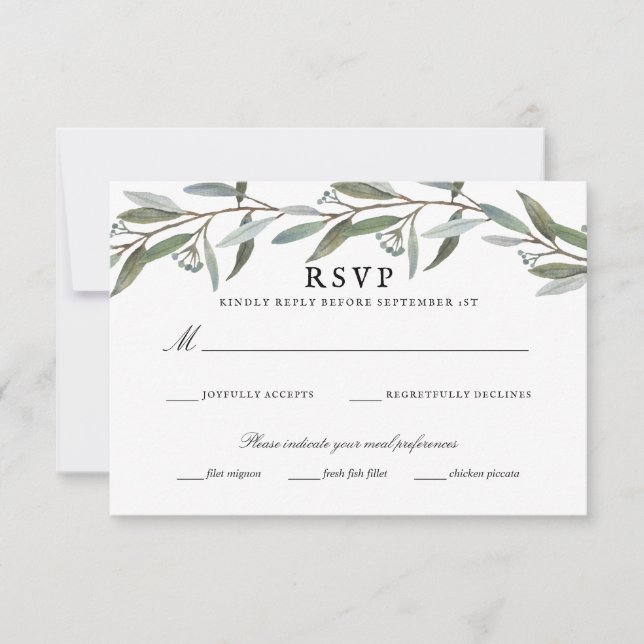 Elegant Greenery Wedding RSVP (Front)