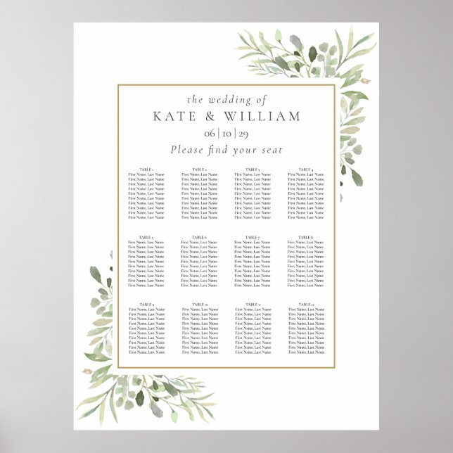 Elegant Greenery Wedding Seating Plan Chart (Front)
