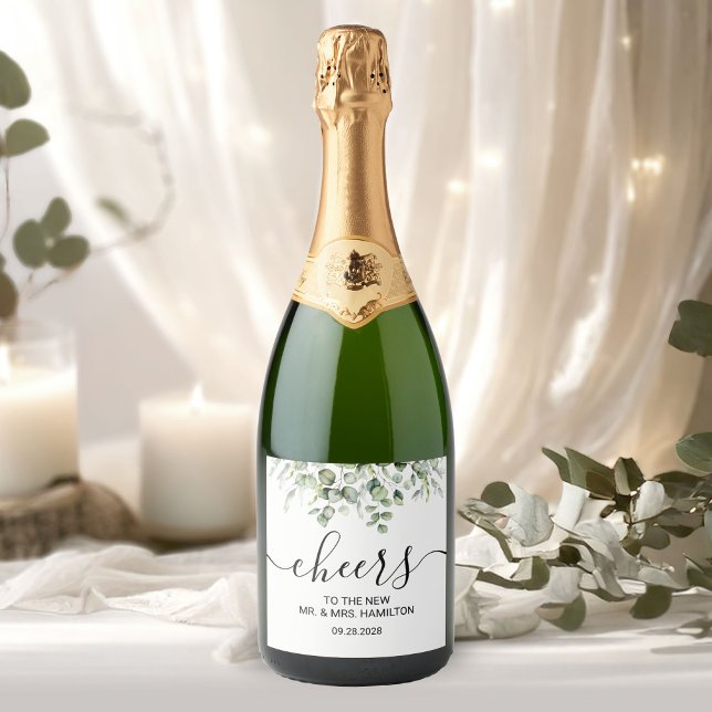Elegant Greenery Wedding Sparkling Wine Label (Creator Uploaded)