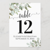 Elegant Greenery Wedding Table Number Card Large