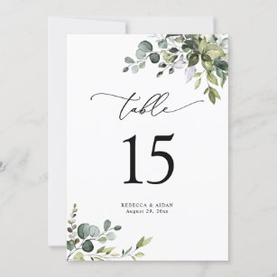 Elegant Greenery Wedding Table Number Cards