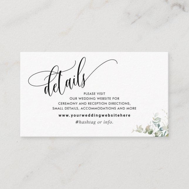 Elegant Greenery Wedding Website / Details Enclosure Card (Front)