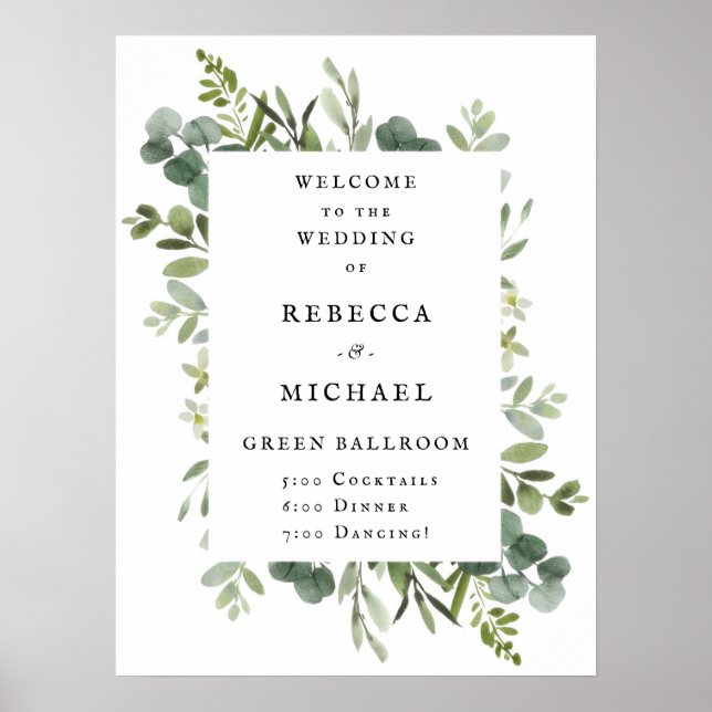 Elegant Greenery Wedding Welcome Poster (Front)