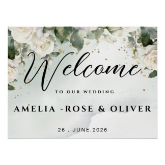 Elegant Greenery Wedding Welcome Sign,  Poster