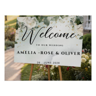 Elegant Greenery Wedding Welcome Sign,  Poster