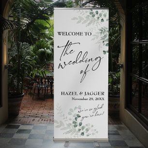 Elegant Greenery Welcome to The Wedding of Sign