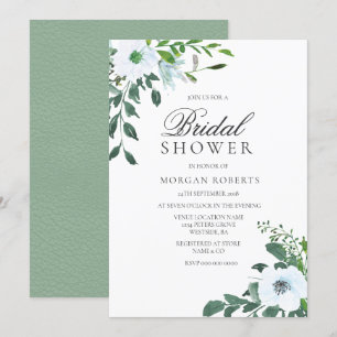 Elegant Greenery White Floral Bridal Shower Invite