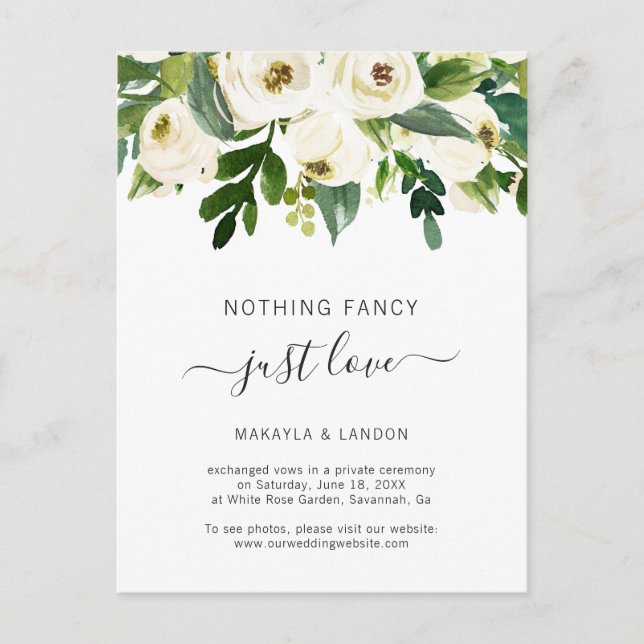 Elegant Greenery White Floral Elopement Wedding Announcement Postcard (Front)